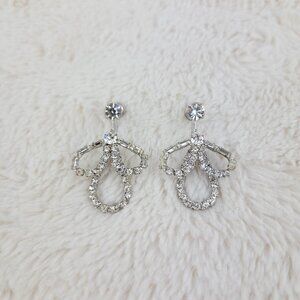 1950 Clear Rhinestone Loop Dangle Screwback Earrings